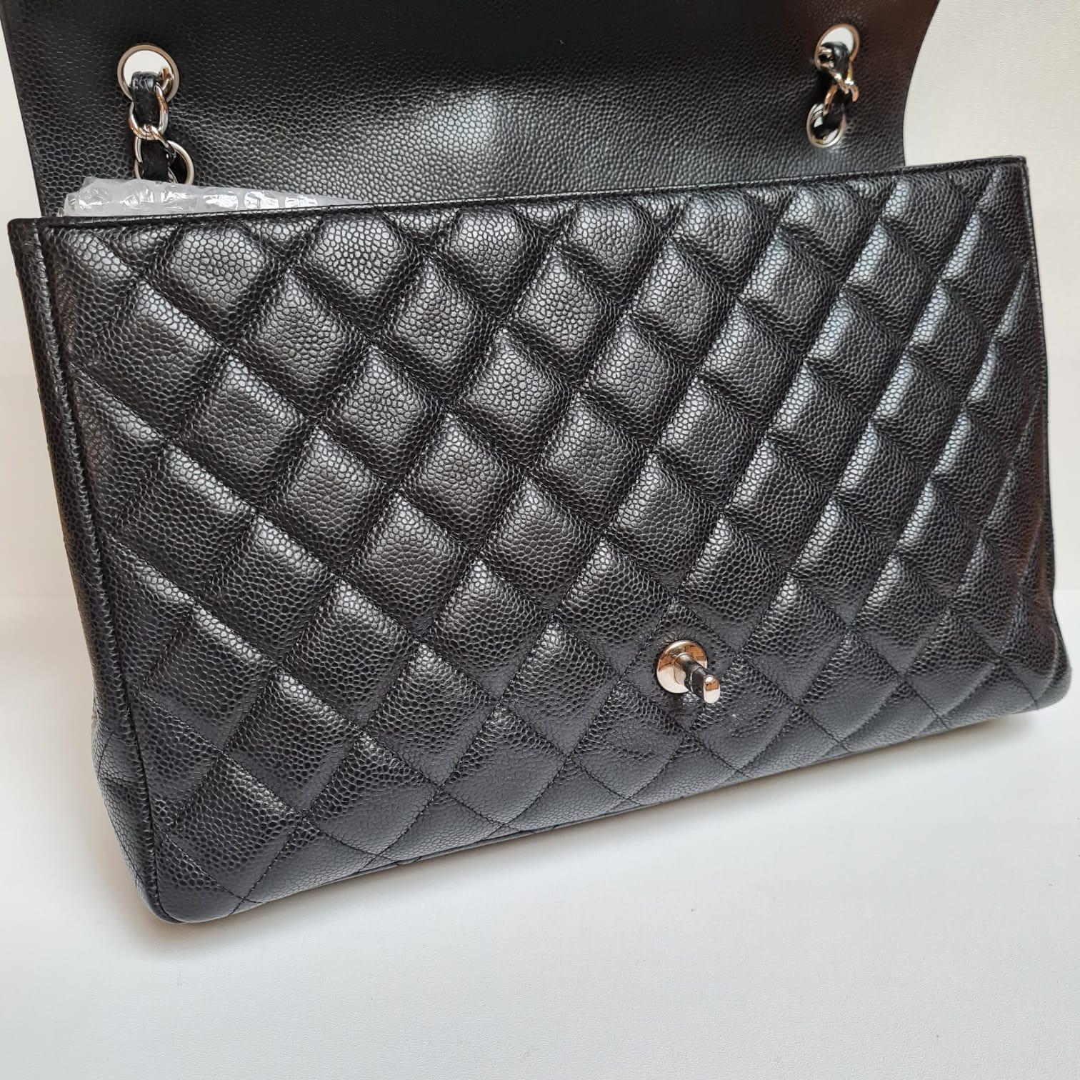 Chanel Black Maxi Caviar Leather Quilted Single Flap Bag 2