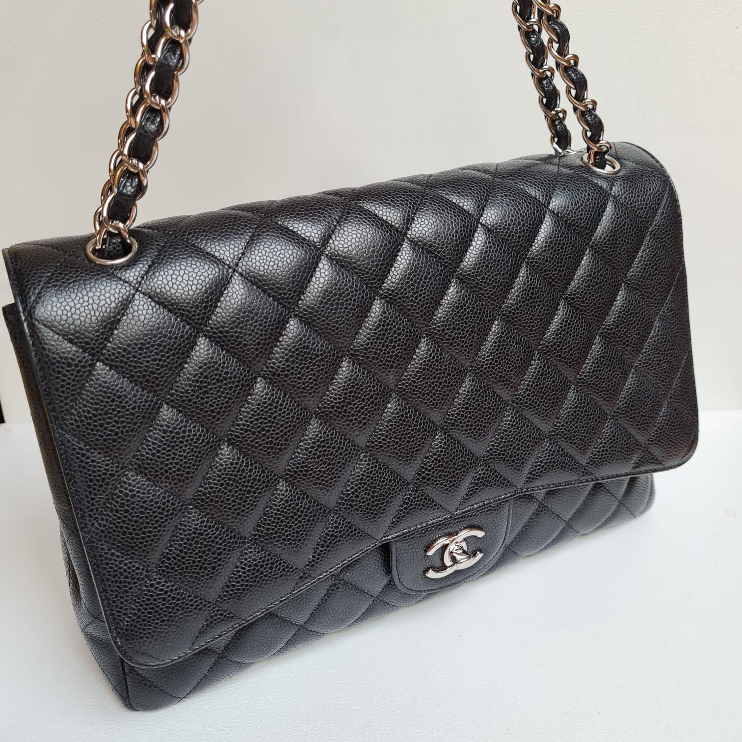 Chanel Black Maxi Caviar Leather Quilted Single Flap Bag 3