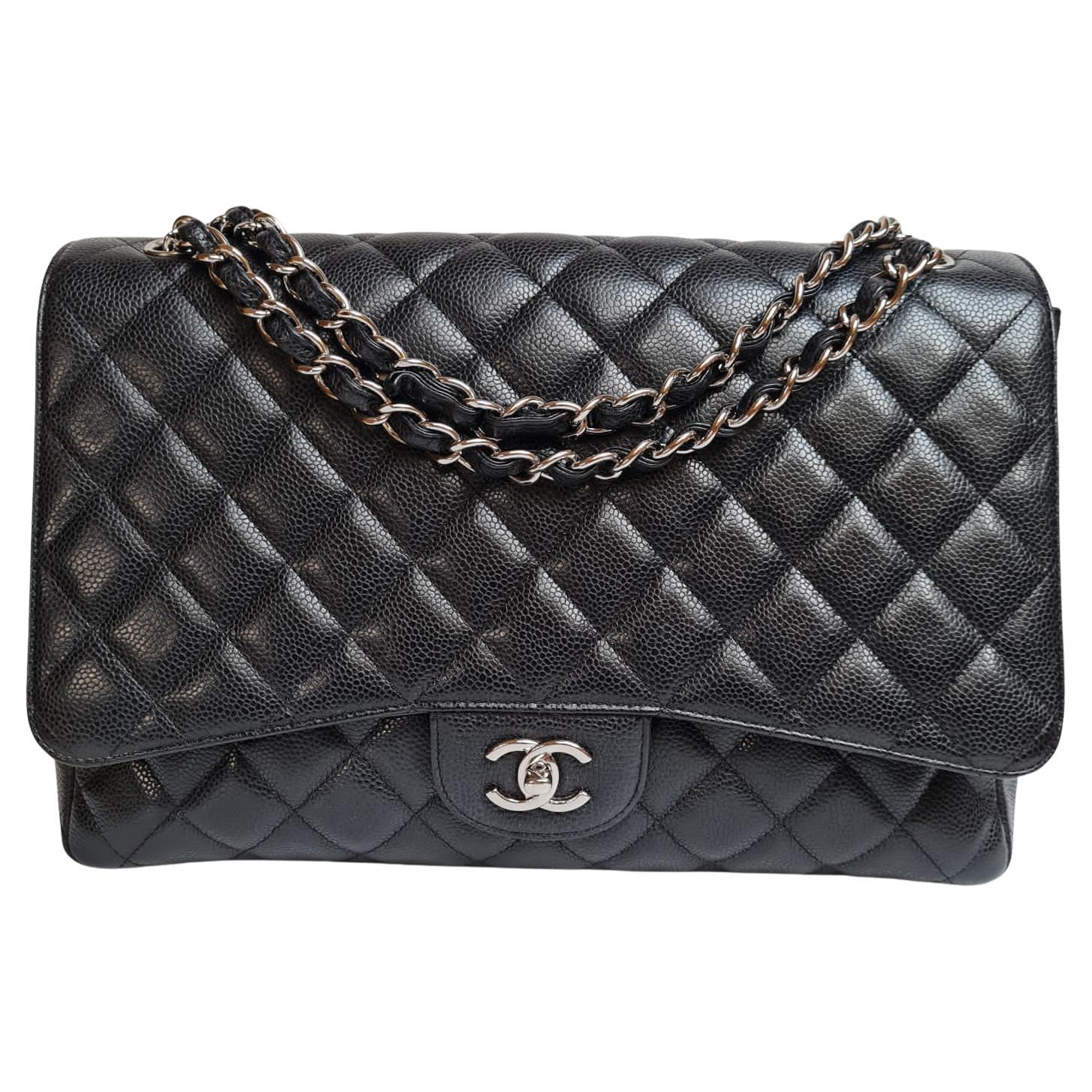 Chanel Black Maxi Caviar Leather Quilted Single Flap Bag
