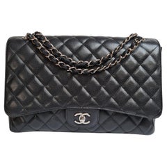 Chanel Black Maxi Caviar Leather Quilted Single Flap Bag