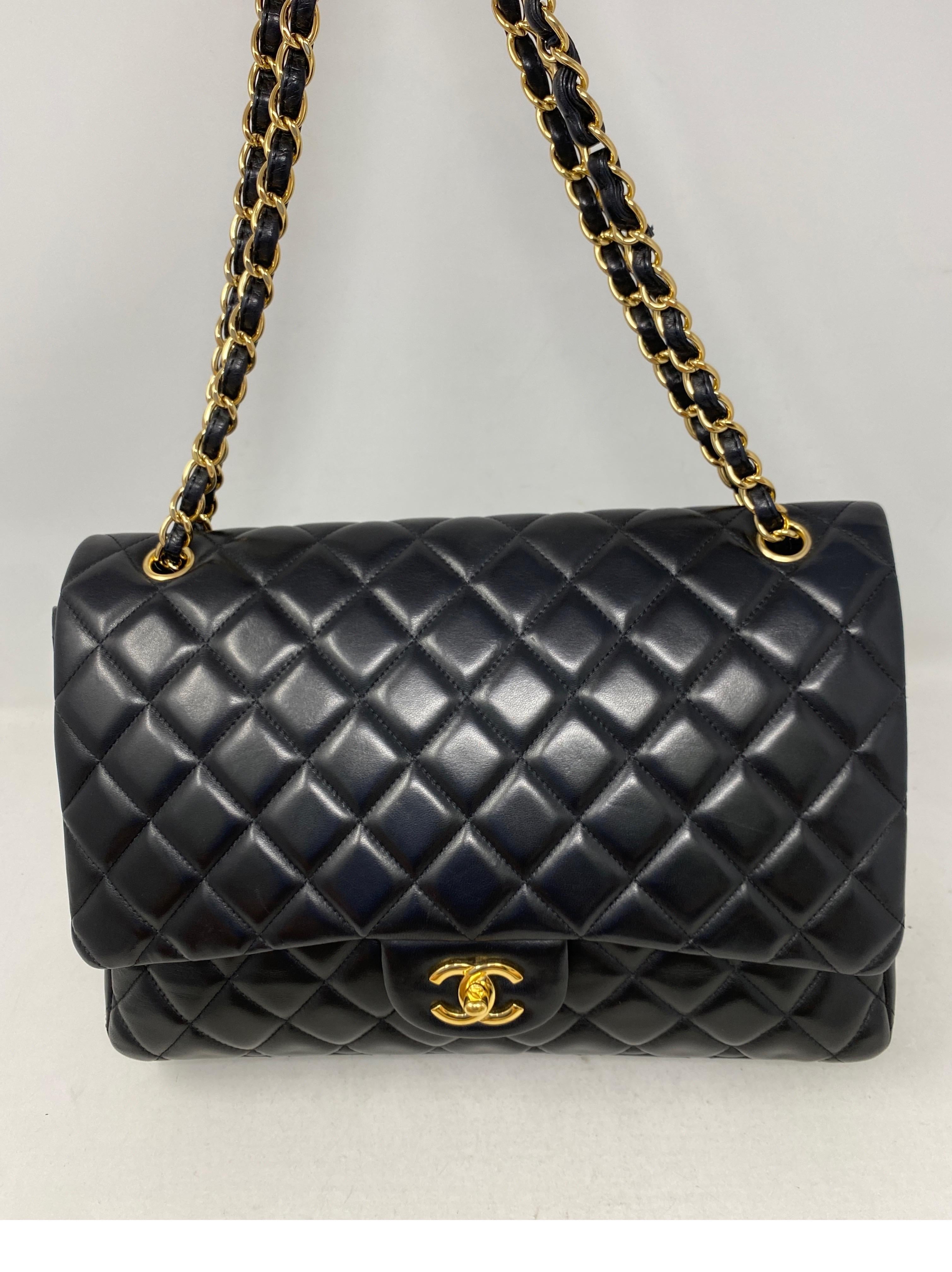 Chanel Black Maxi Lambskin Single Flap Bag  7