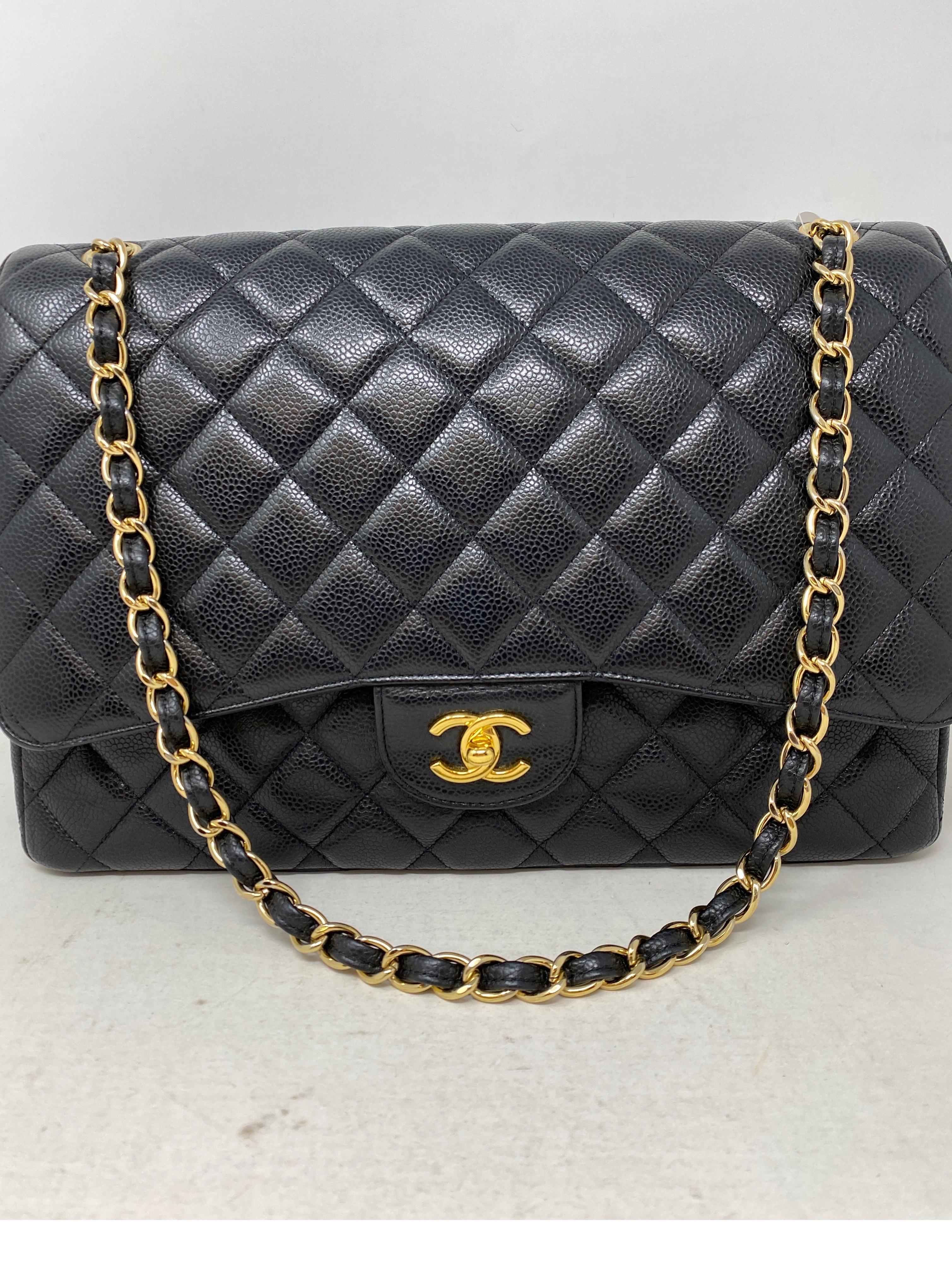 Chanel Black Maxi Single Flap Bag. Excellent condition. Gold hardware. Hard to find single flap. Caviar leather. Interior pristine. Bag is priced to sell. Guaranteed authentic. 