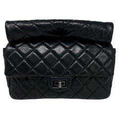 CHANEL Black Medium 2.55 Reissue Lambskin Leather Roll Clutch 2011 Runway 