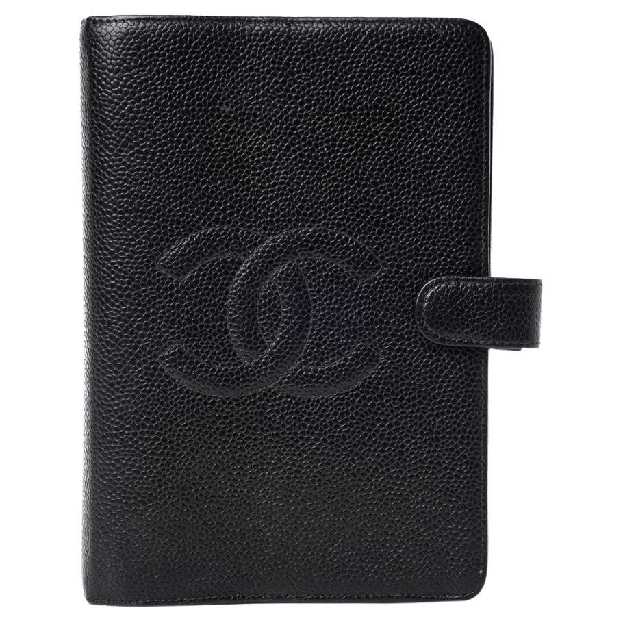 Chanel Black Medium Ring Agenda Mm Caviar Cc Diary Notebook Cover 872906
