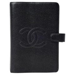 Vintage Chanel Black Medium Ring Agenda Mm Caviar Cc Diary Notebook Cover 872906