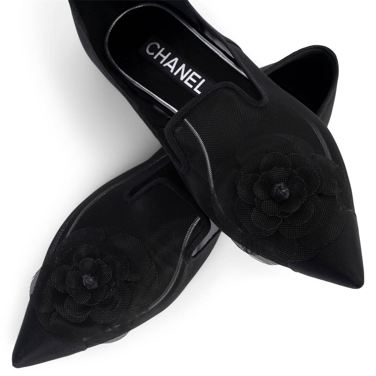 CHANEL black mesh 2019 19P CAMELLIA Ballet Flats Shoes 38.5 fit 38 For Sale 3