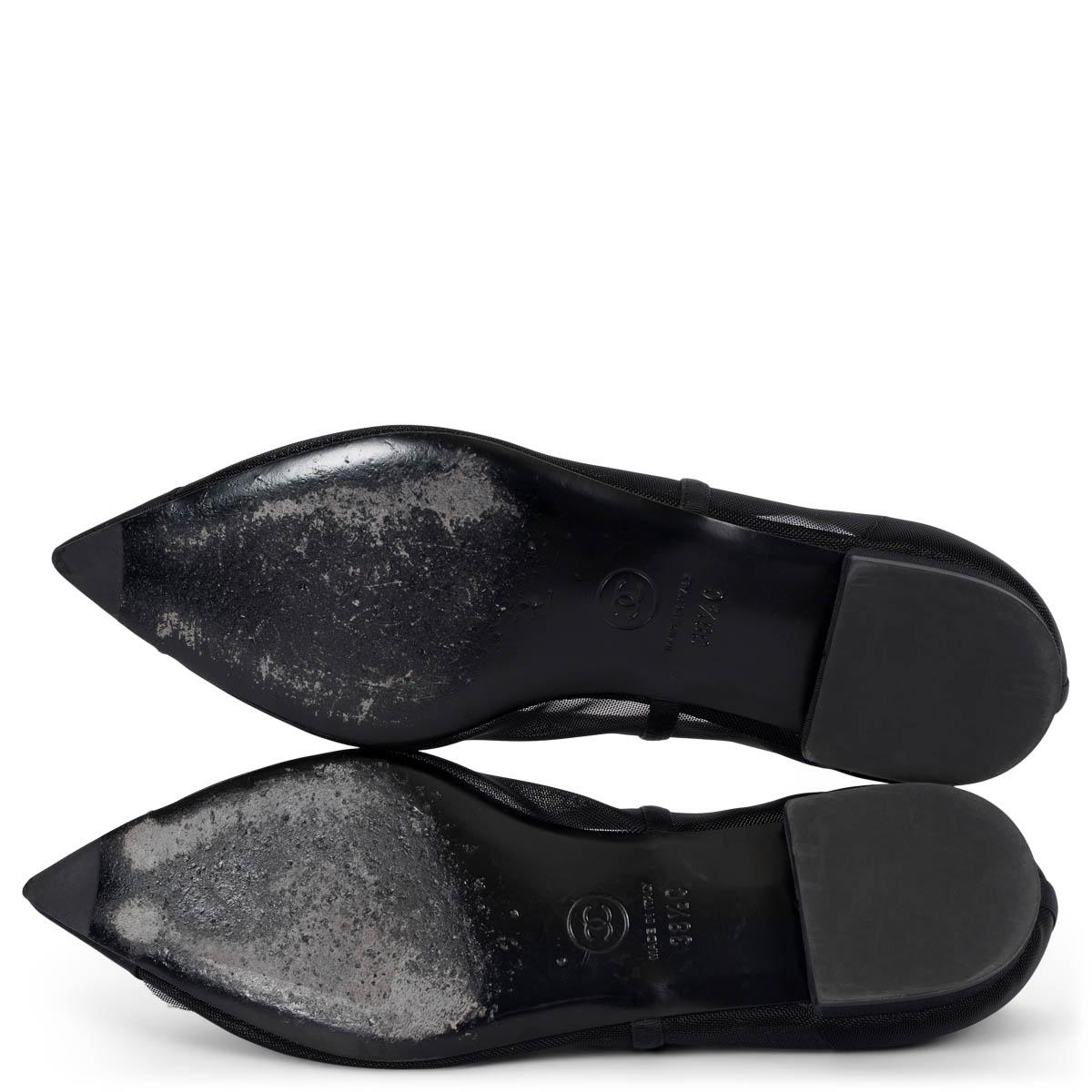 CHANEL black mesh 2019 19P CAMELLIA Ballet Flats Shoes 38.5 fit 38 For Sale 5
