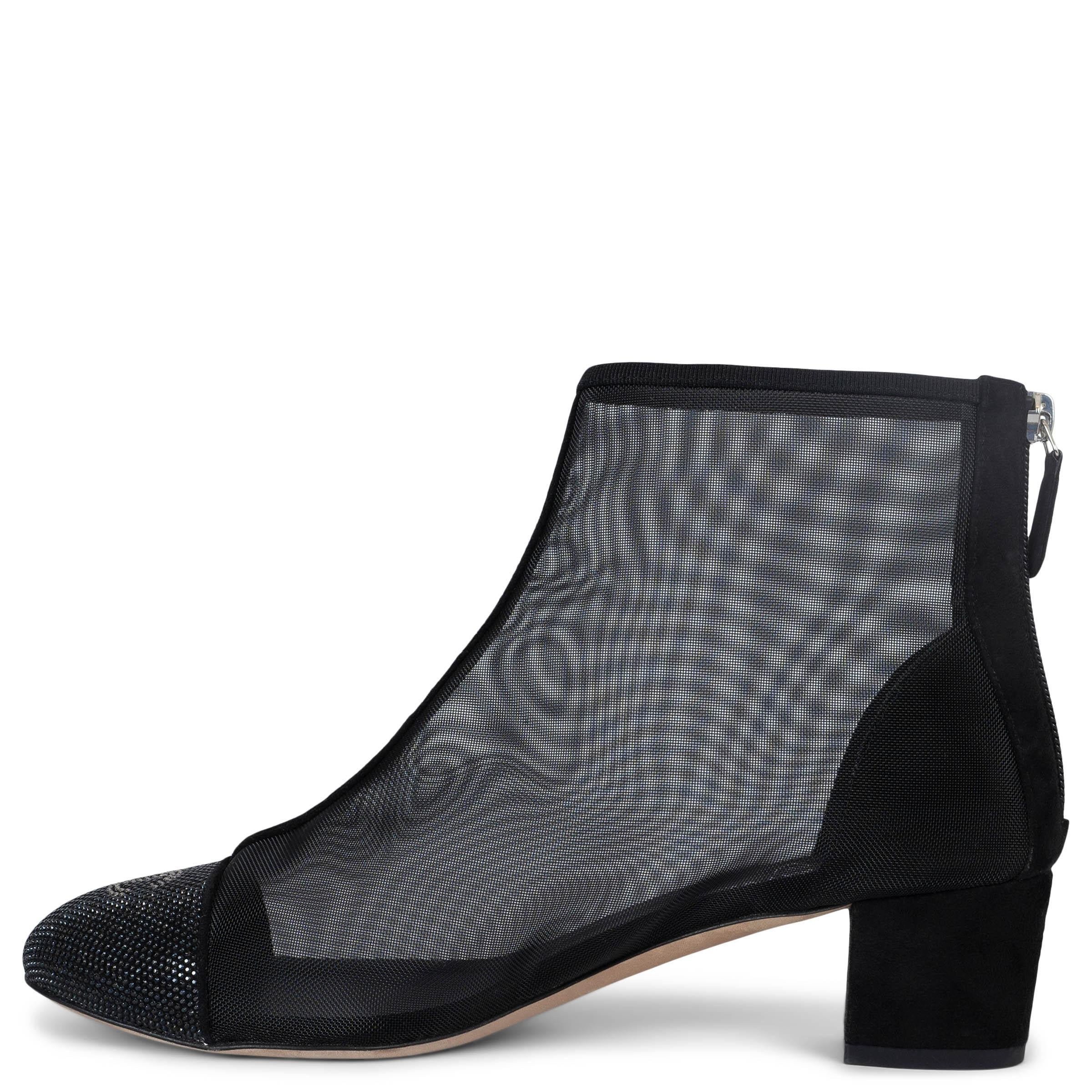 Black CHANEL black mesh 2020 20P CRYSTAL TOP Ankle Boots Shoes 39 For Sale