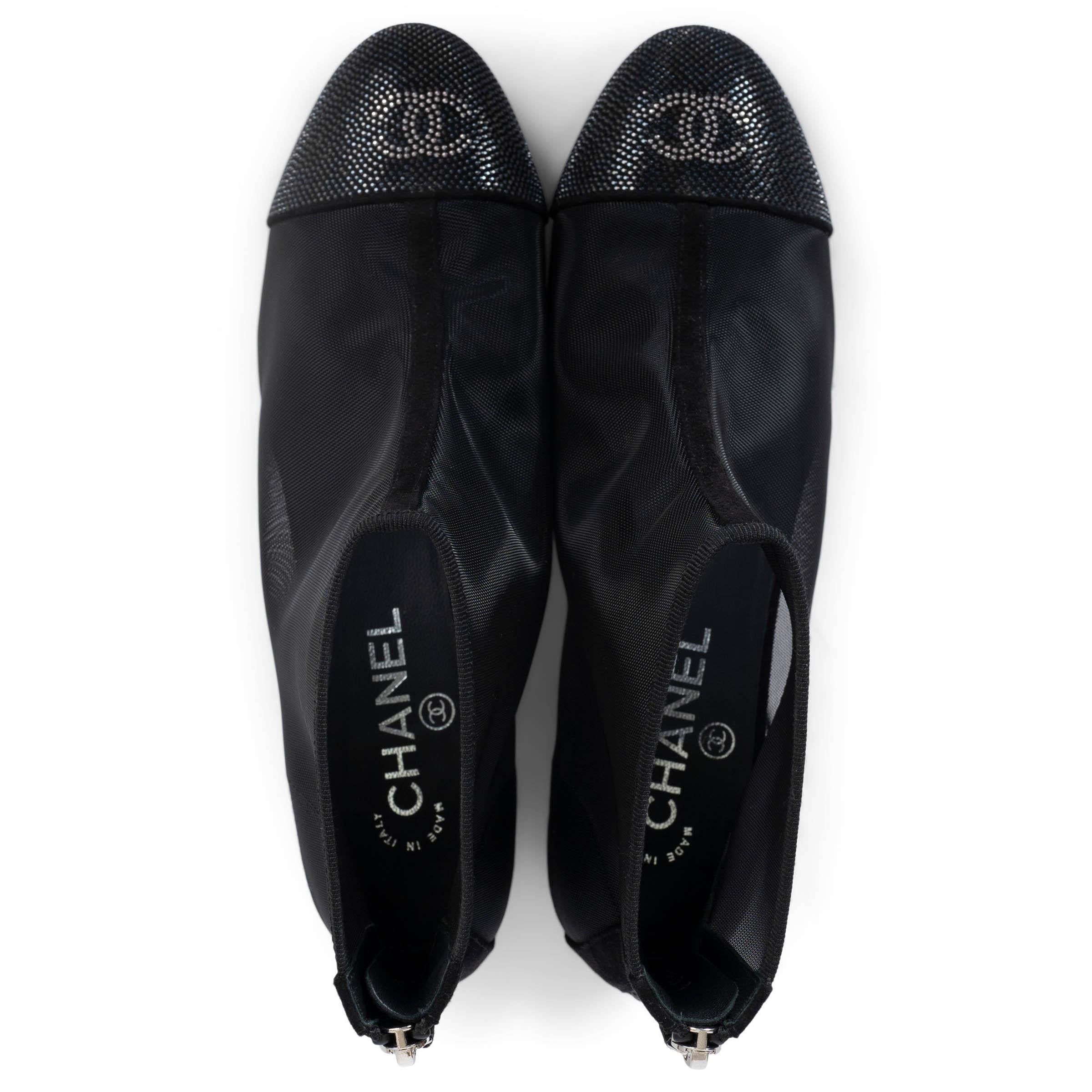 CHANEL black mesh 2020 20P CRYSTAL TOP Ankle Boots Shoes 39 For Sale 1