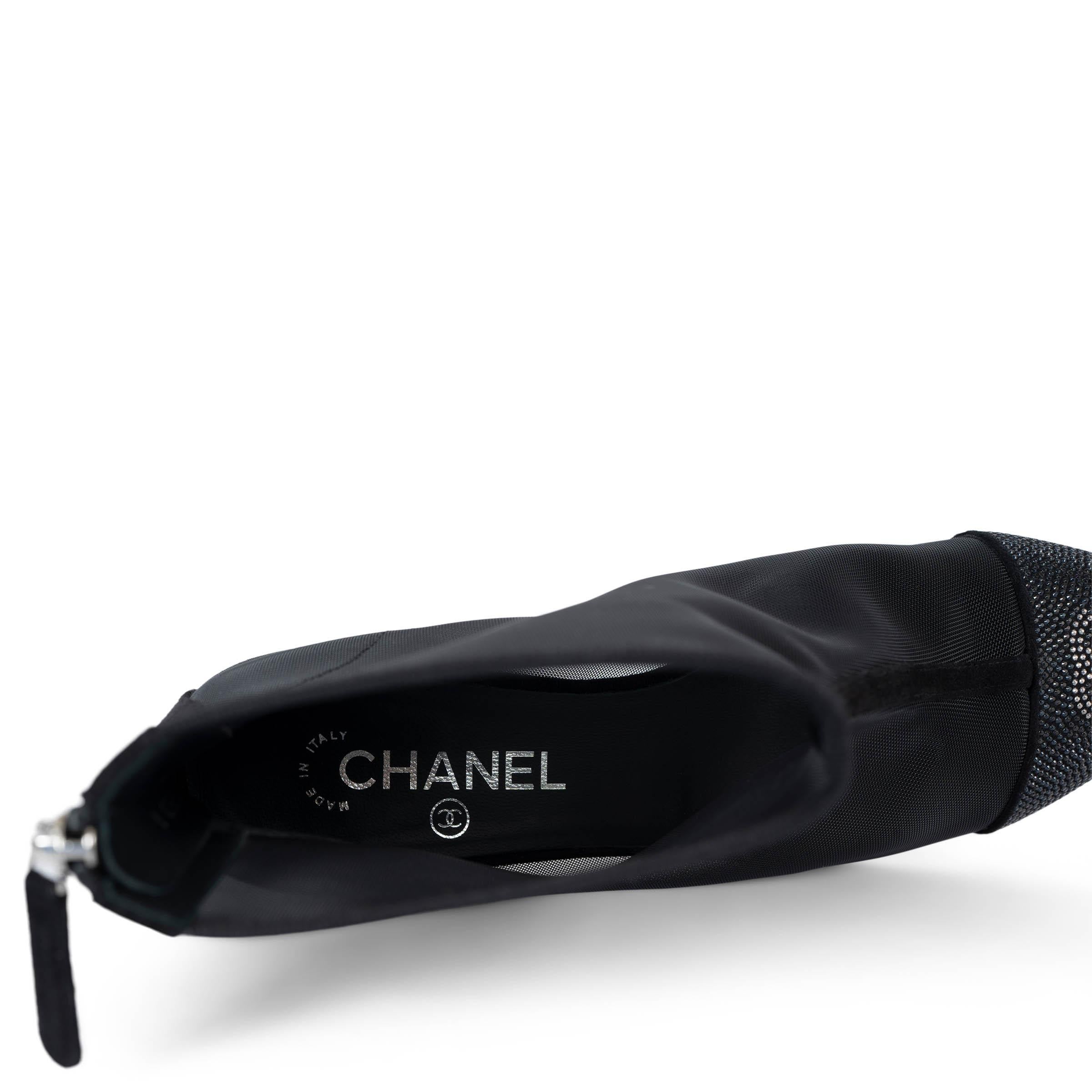 CHANEL black mesh 2020 20P CRYSTAL TOP Ankle Boots Shoes 39 For Sale 2