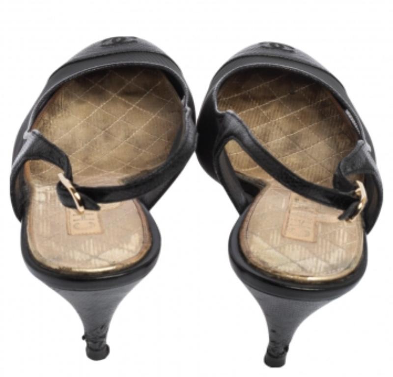 Chanel Black Mesh And and Lizard CC Cap Toe Slingback Sandals Size 36.5 2