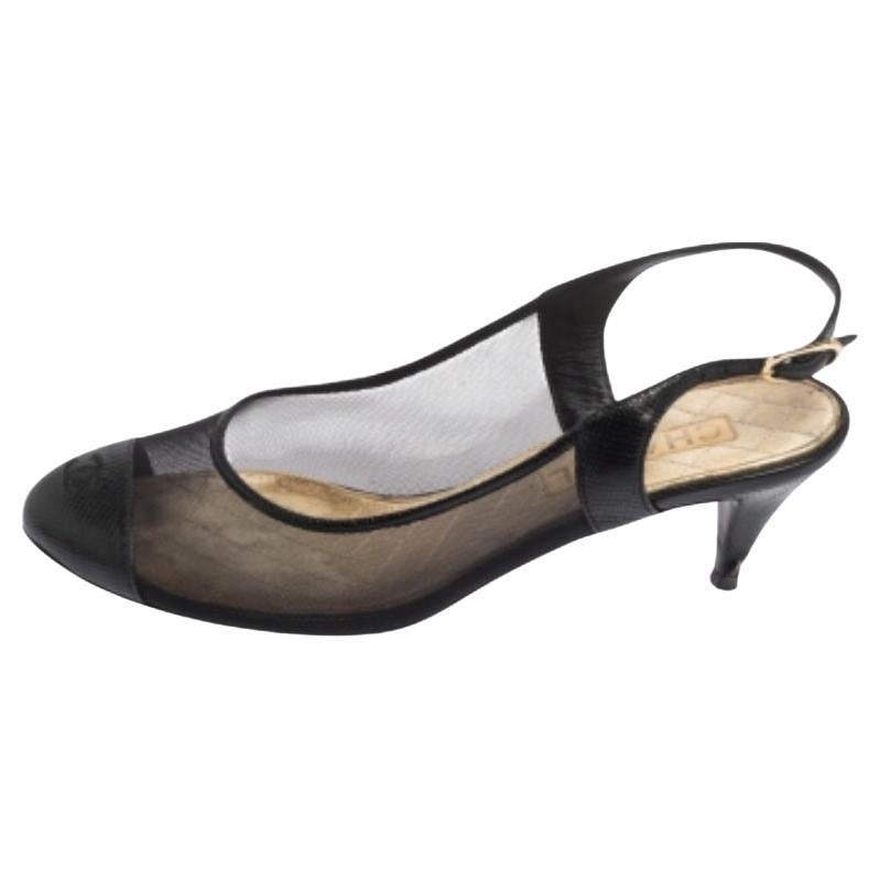 Chanel Sandali con punta a cappuccio in maglia nera e lucertola CC misura 36,5