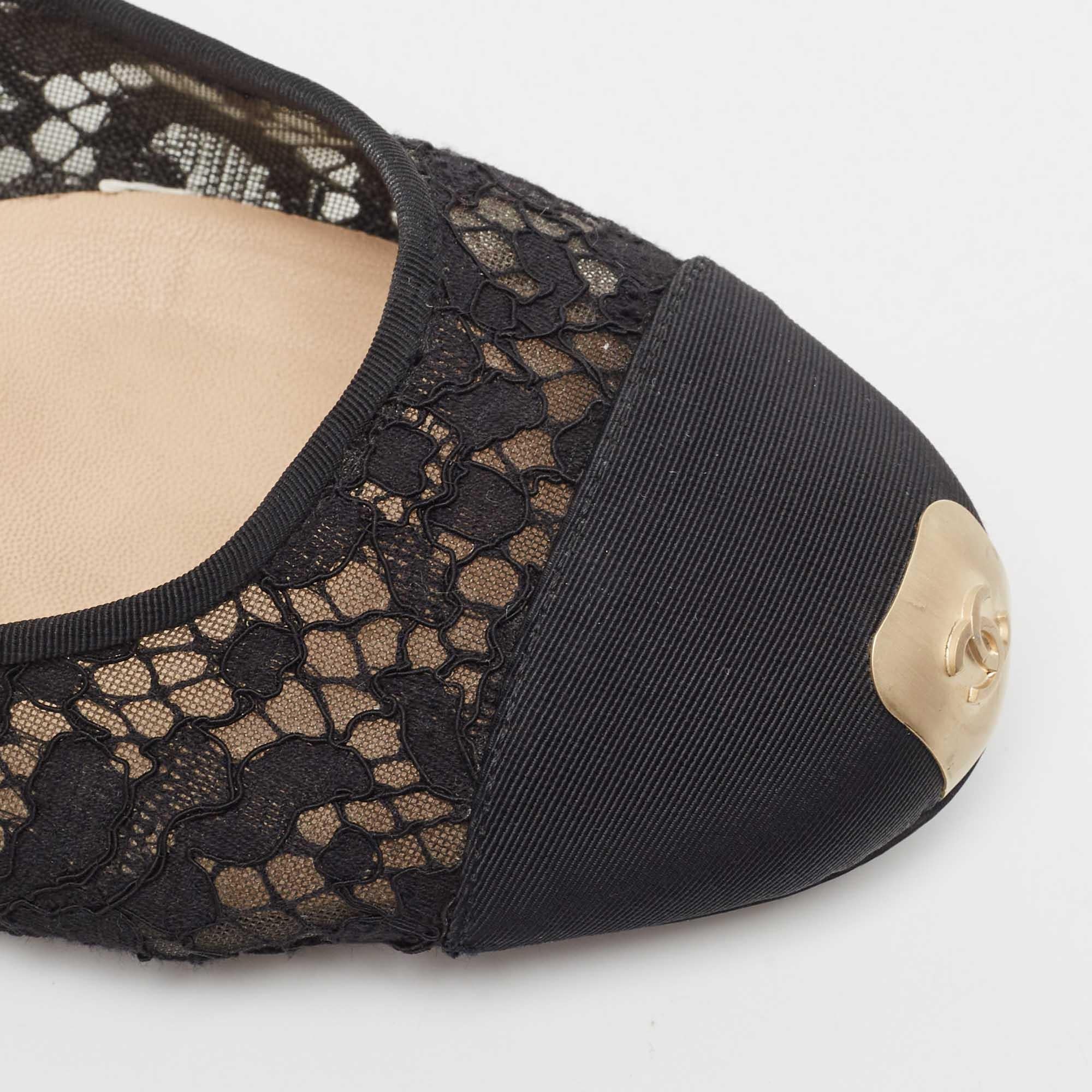 Chanel Black Mesh and Canvas CC Ballet Flats Size 42 3