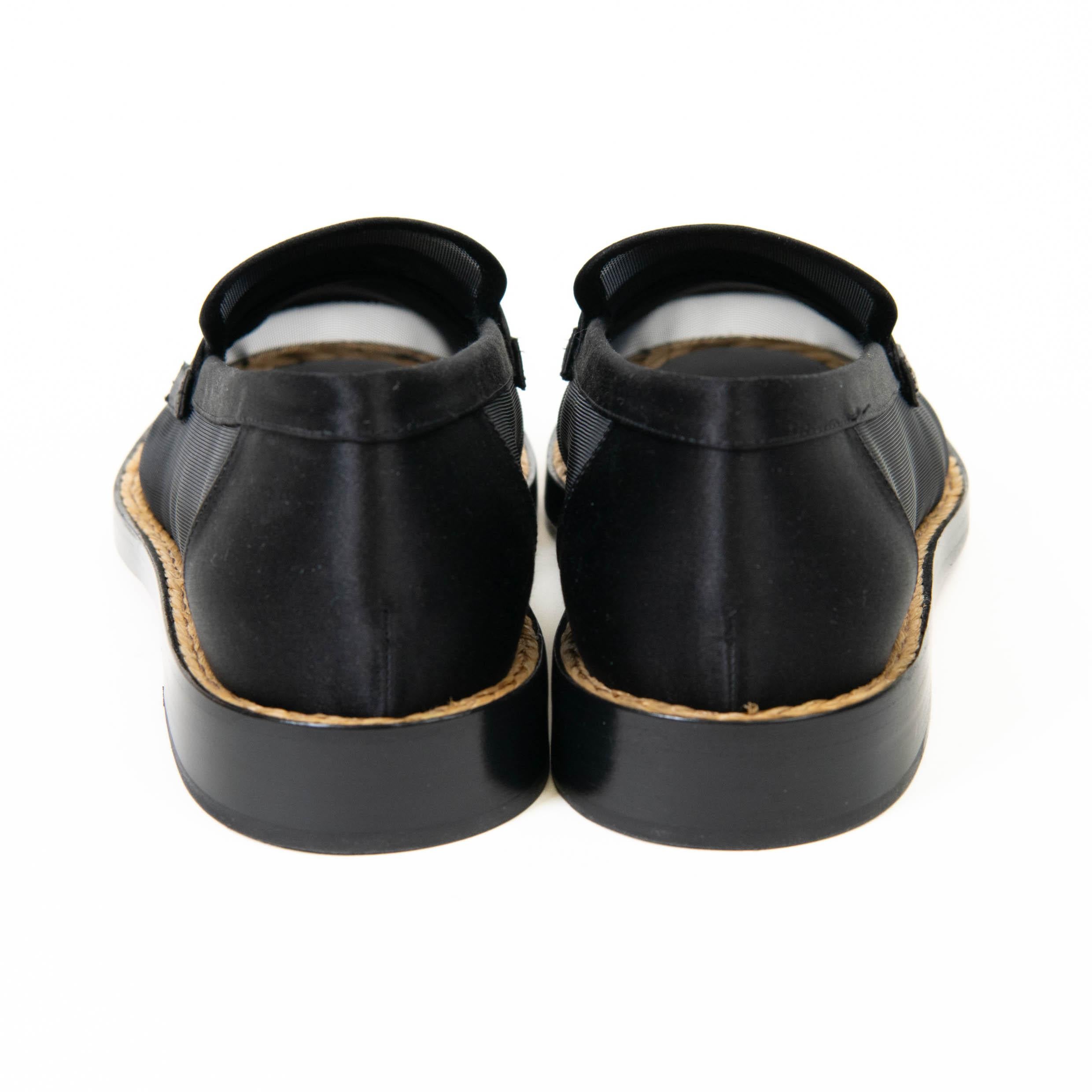 Chanel Black Mesh and Satin Beaded CC Slip On Loafers Size 36.5 2