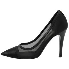 Chanel Black Mesh and Satin Cap Toe Pumps Size 37.5
