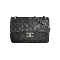 Chanel Black Mesh and Sequins Jumbo Maxi Classic Flap Silver Hardware 2008