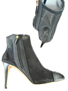 Chanel Black Mesh ankle Boots with CC logo in the front