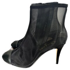 Chanel Black Mesh ankle Boots with CC logo in the front 