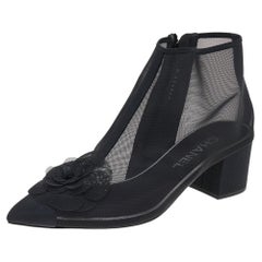 Chanel Black Mesh CC Ankle Boots 37.5