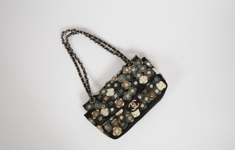 Chanel Black Mesh Flowers Applique' Flap Bag at 1stDibs