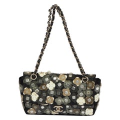 Chanel Black Mesh Flowers Applique' Flap Bag