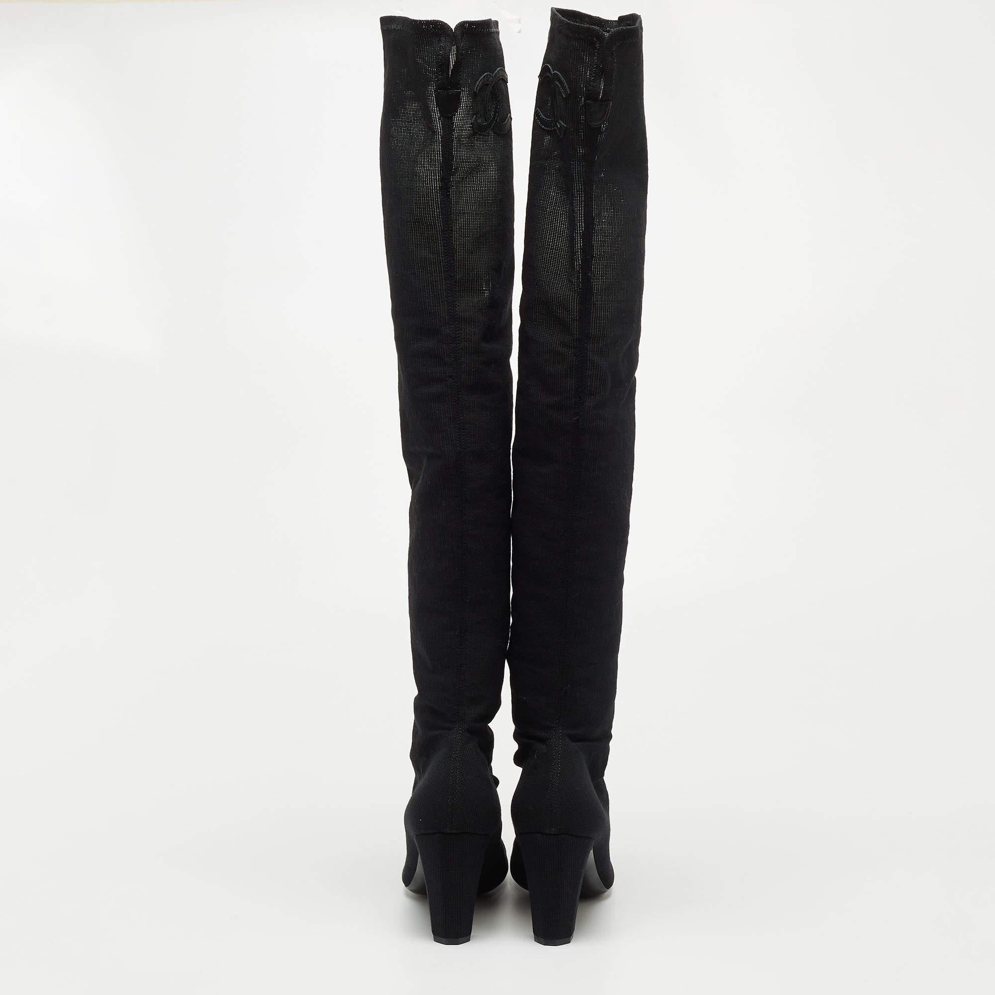 Chanel Black Mesh Knee Length Boots  In New Condition In Dubai, Al Qouz 2