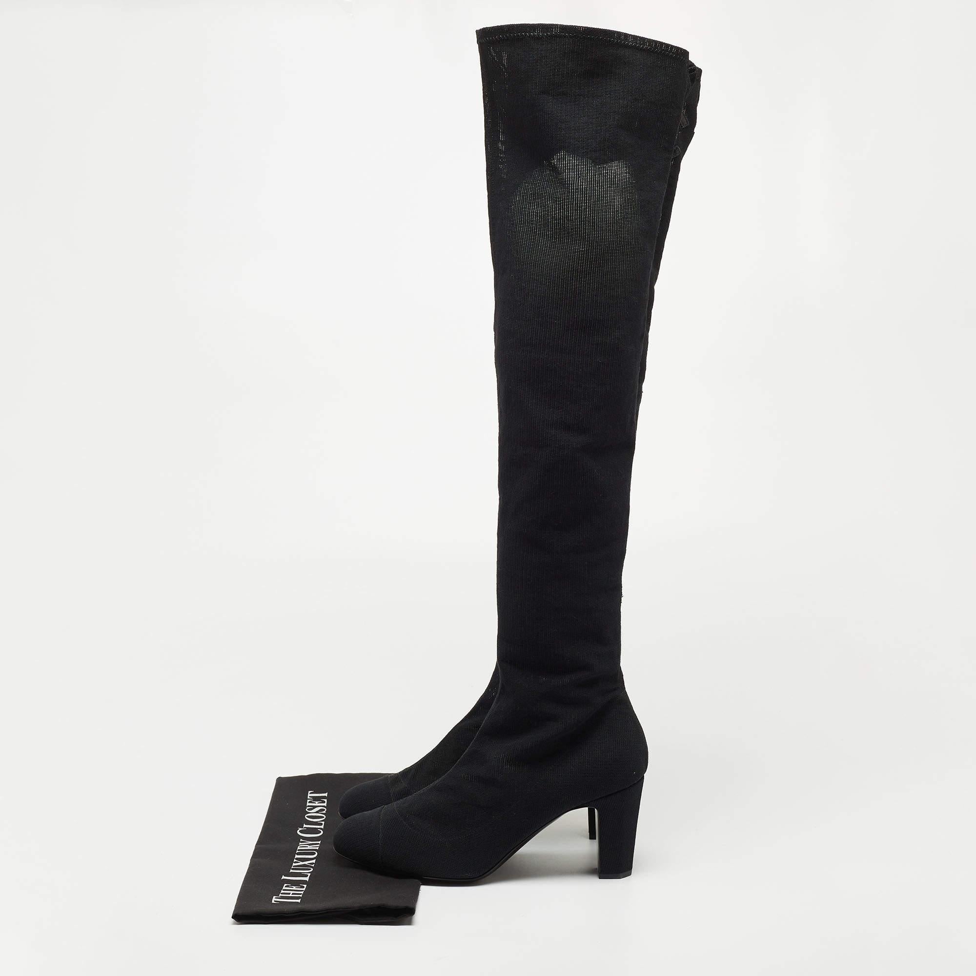 Chanel Black Mesh Knee Length Boots  1