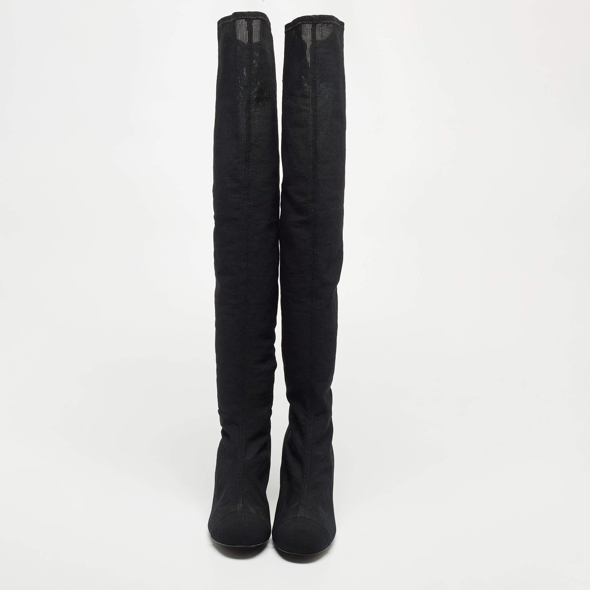 Chanel Black Mesh Knee Length Boots  2