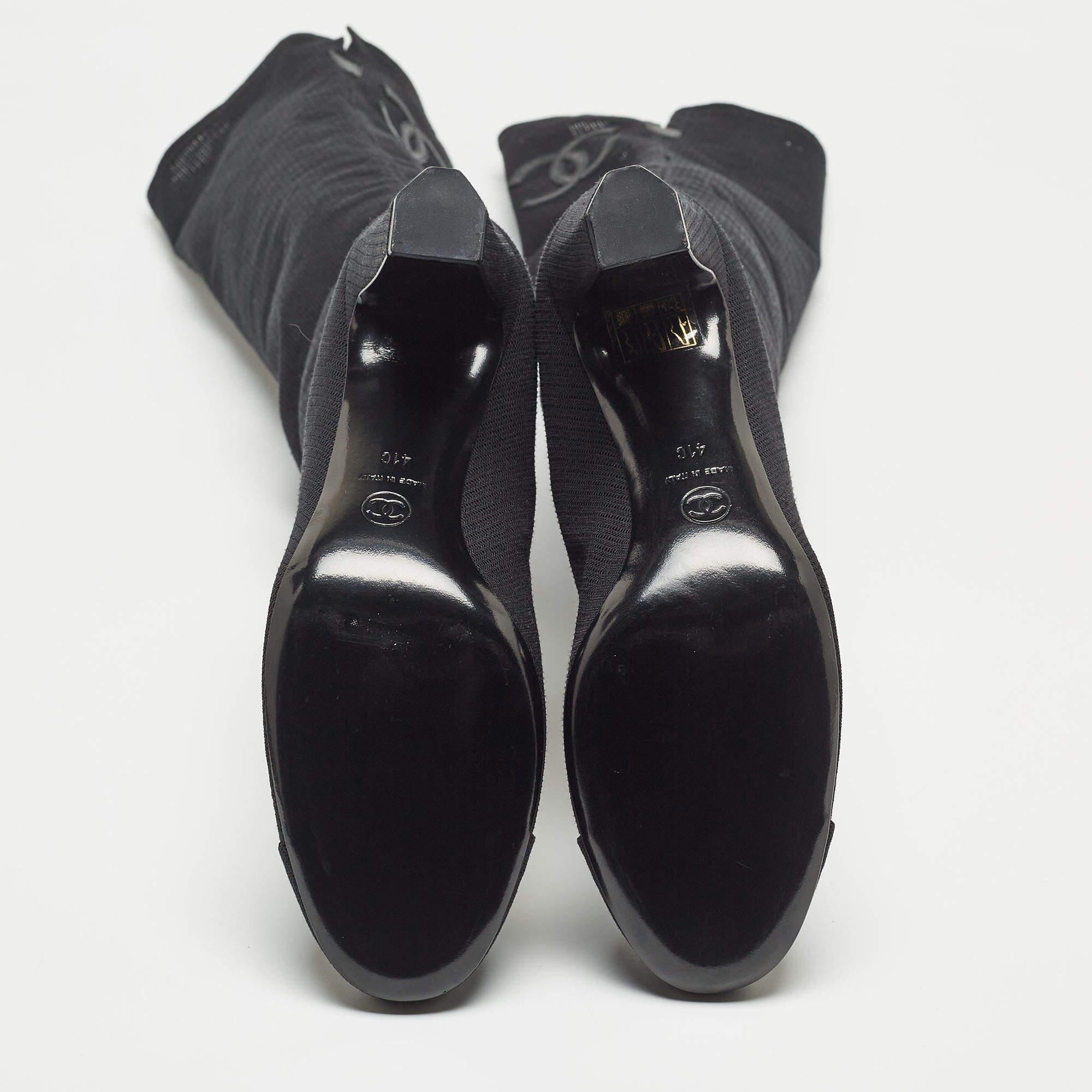 Chanel Black Mesh Knee Length Boots  5