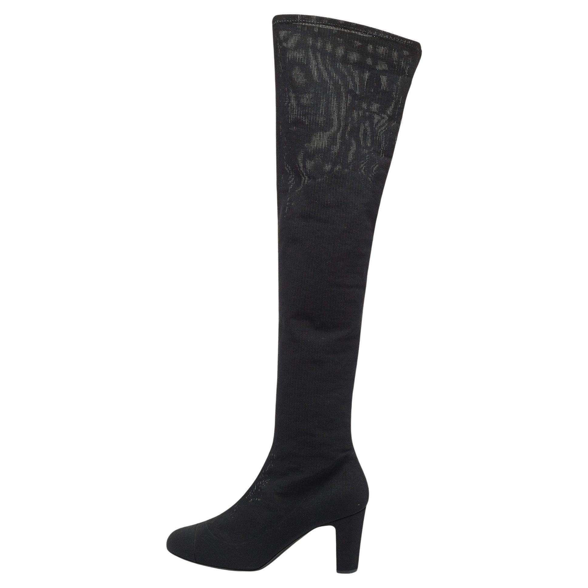 Chanel Black Mesh Knee Length Boots 