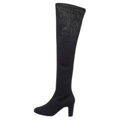 Chanel Black Mesh Knee Length Boots 