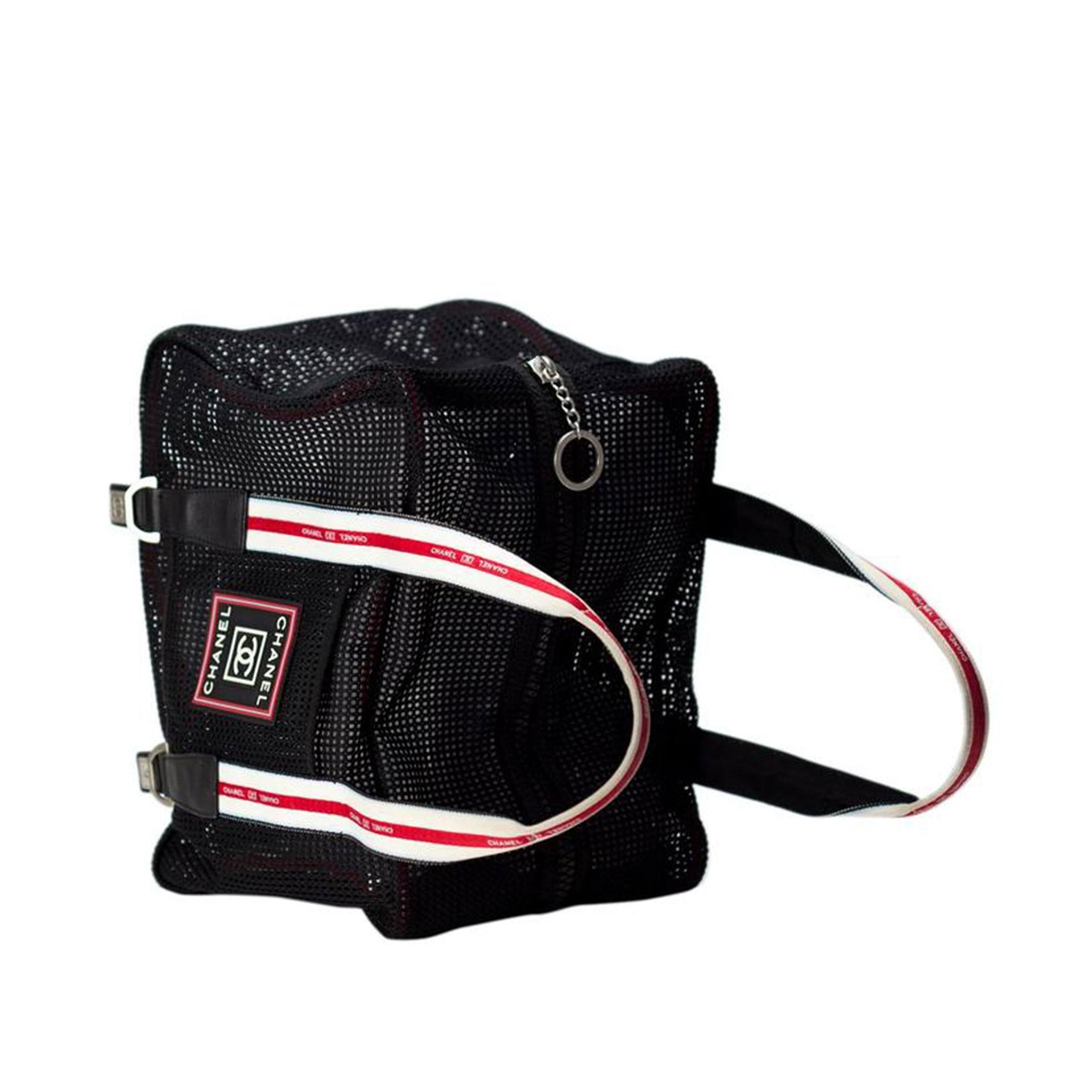 Chanel Black Mesh Sport Bag With Expandable Snap Detail In Good Condition For Sale In Miami, FL