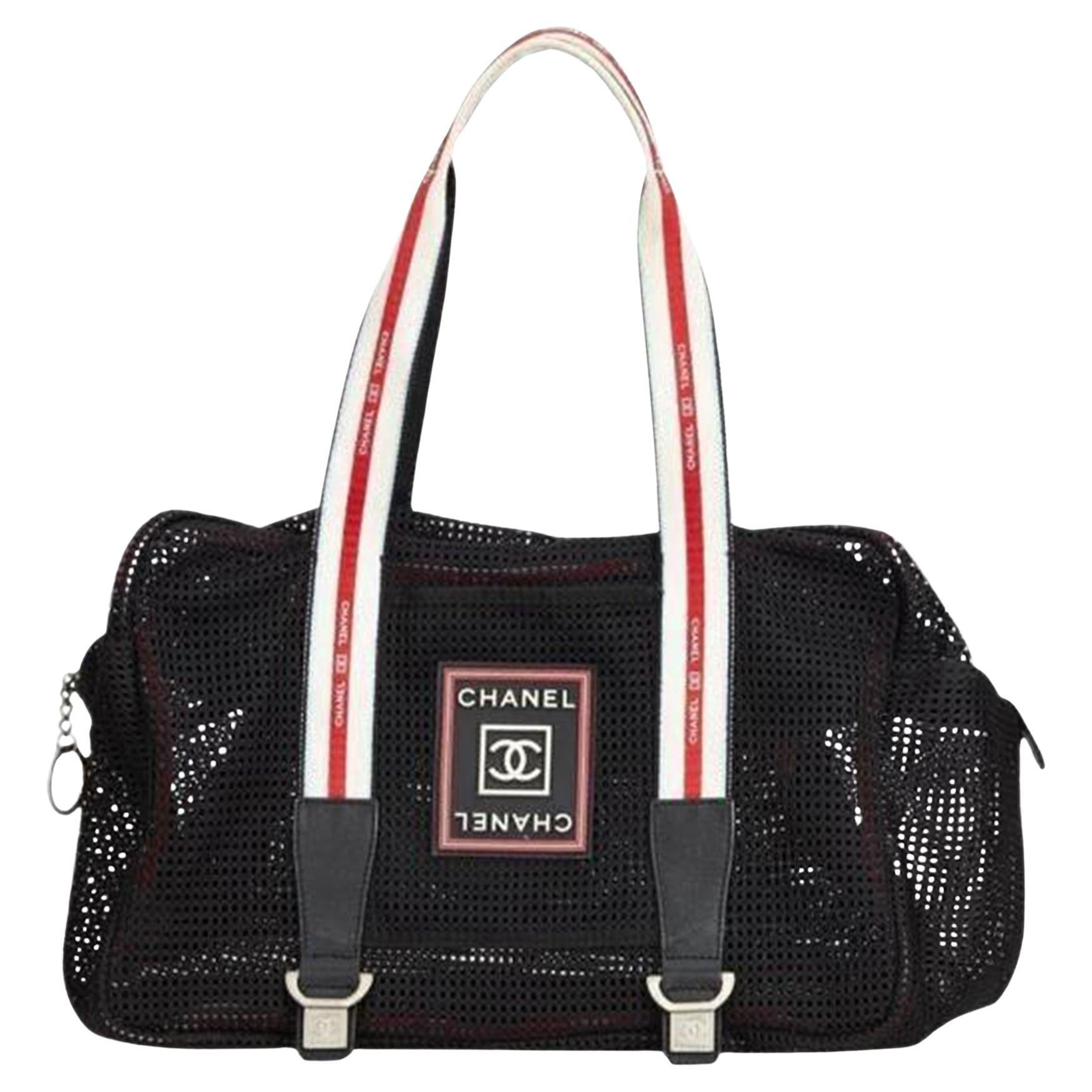 Chanel Black Mesh Sport Bag With Expandable Snap Detail For Sale