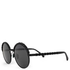 CHANEL black metal CHAIN TRIM ROUND Sunglasses 4265Q