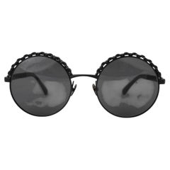 CHANEL black metal CHAIN TRIM ROUND Sunglasses 4265Q