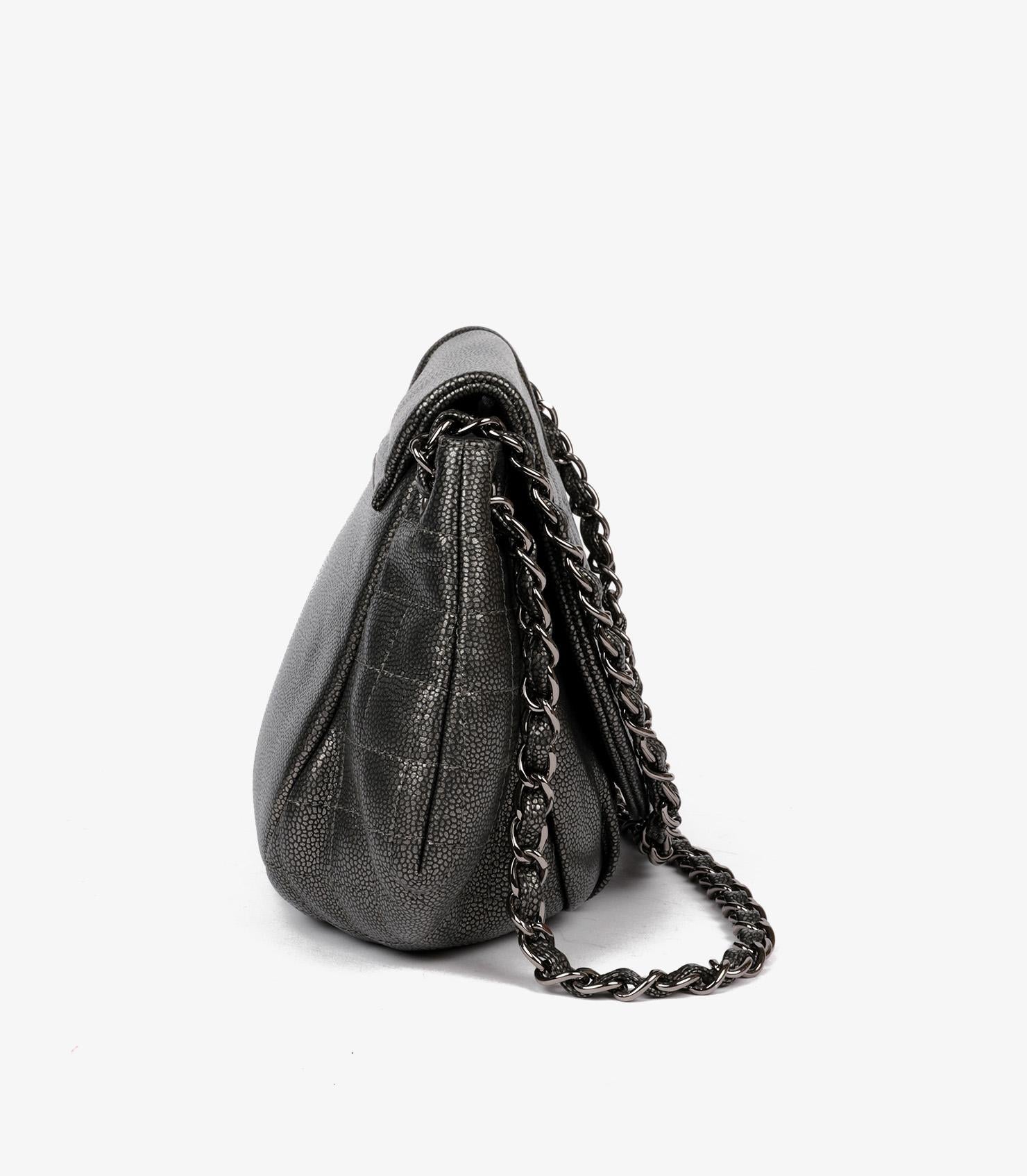 Women's or Men's Chanel Black Metallic Caviar Leather Half Moon Timeless Flap Bag