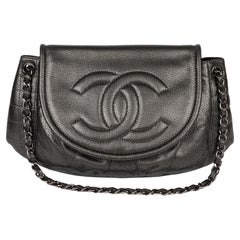Chanel Black Metallic Caviar Leather Half Moon Timeless Flap Bag
