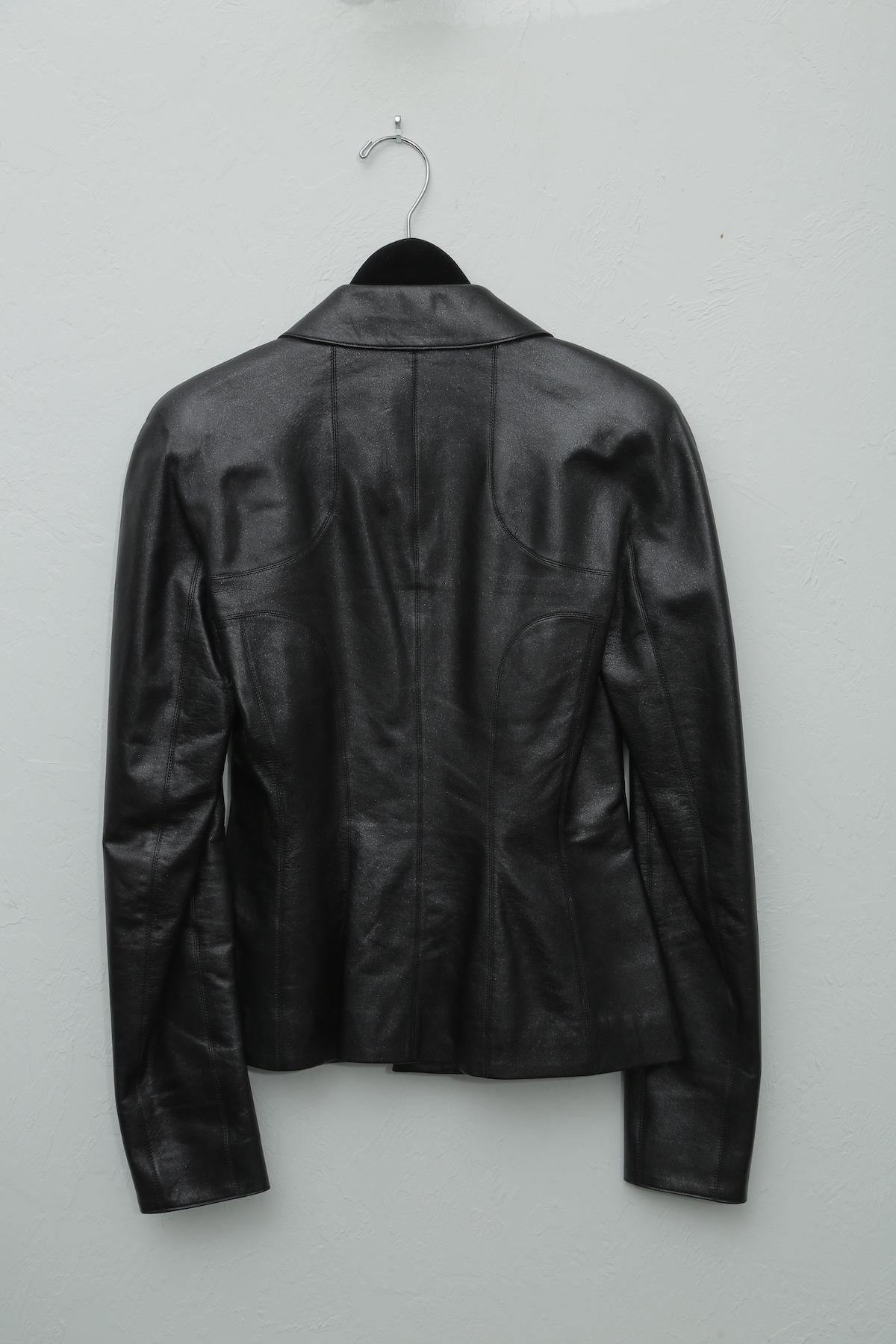 Chanel Black Metallic Fitted with Silver Logo Buttons Jacket For Sale 1