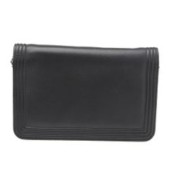 Chanel Black/Metallic Gold Leather Boy Wallet On Chain
