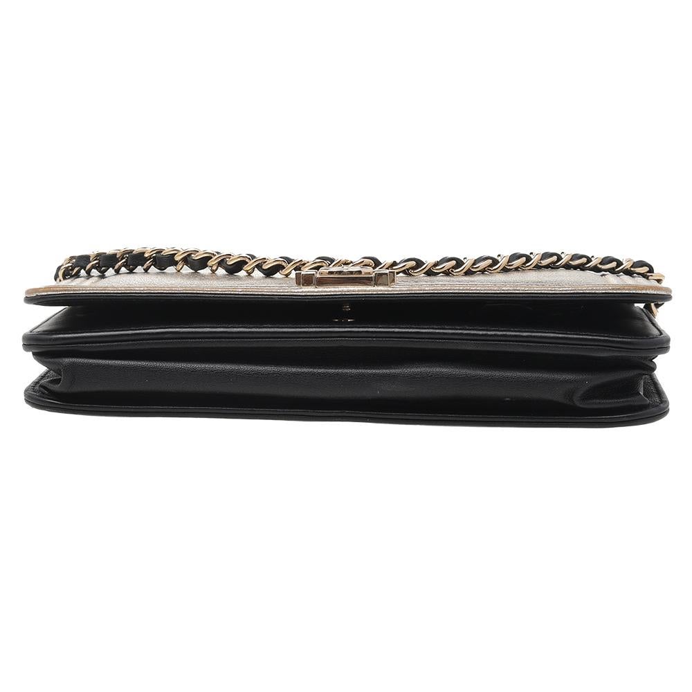 Women's Chanel Black/Metallic Gold Leather Boy Wallet On Chain