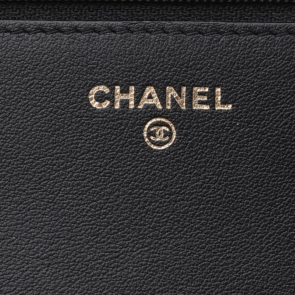 Chanel Black/Metallic Gold Leather Boy Wallet On Chain 2