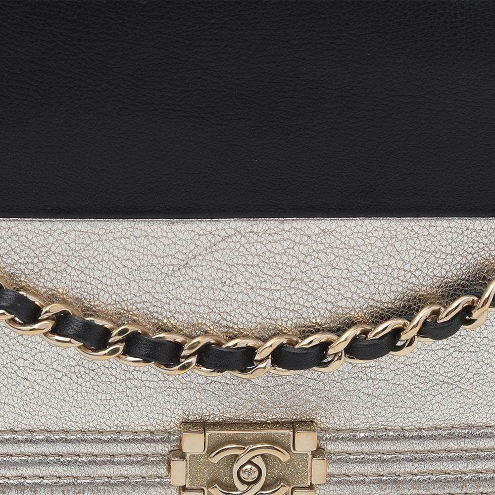 Chanel Black/Metallic Gold Leather Boy Wallet On Chain 4