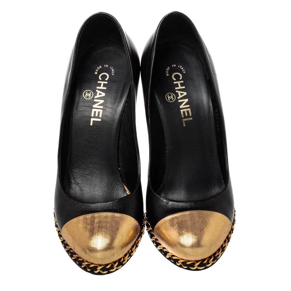 chanel black and gold shoes