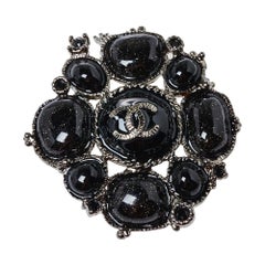 Chanel Black Metallic Gripoix and Crystal Pin Brooch