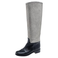 Chanel Black/Metallic Leather CC Knee Length Boots Size 35.5