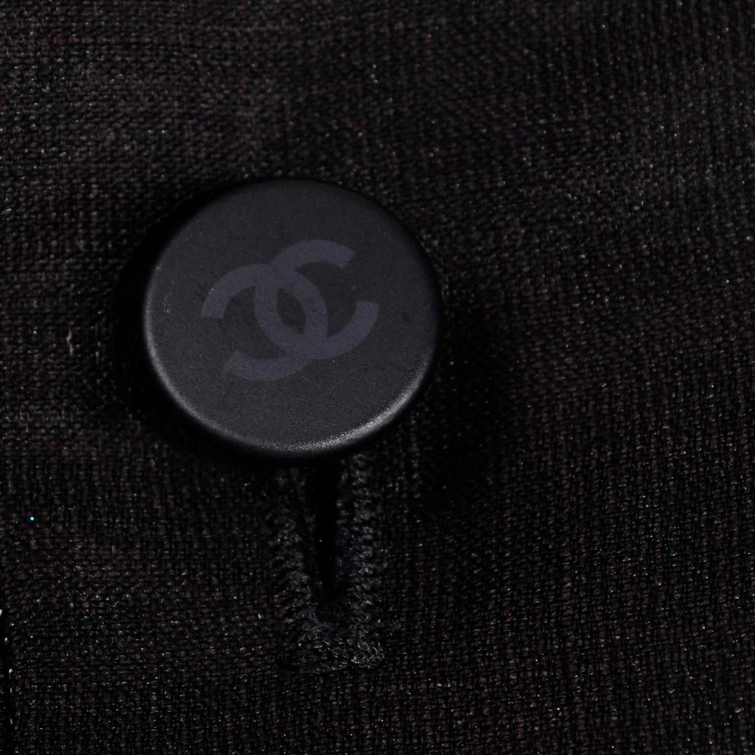 Chanel Black Metallic Linen Boat Neck Top With CC Logo Monogram Buttons  4