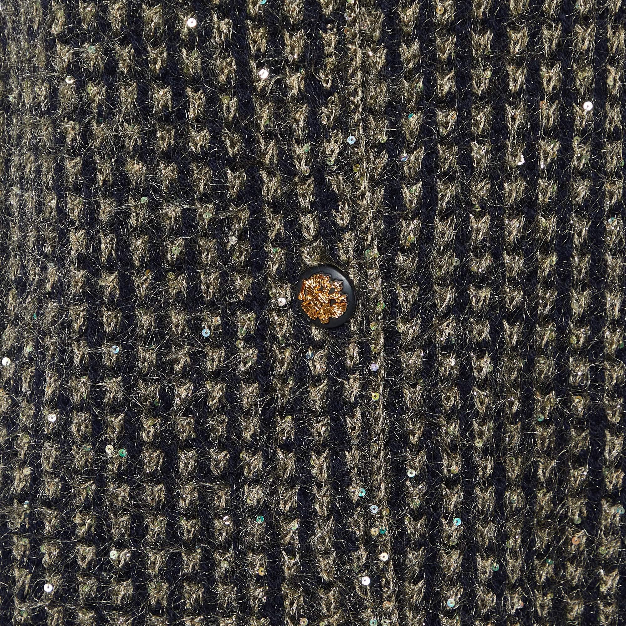 Chanel Black/Metallic Lurex Knit Buttoned Long Cardigan Coat L In Excellent Condition For Sale In Dubai, Al Qouz 2