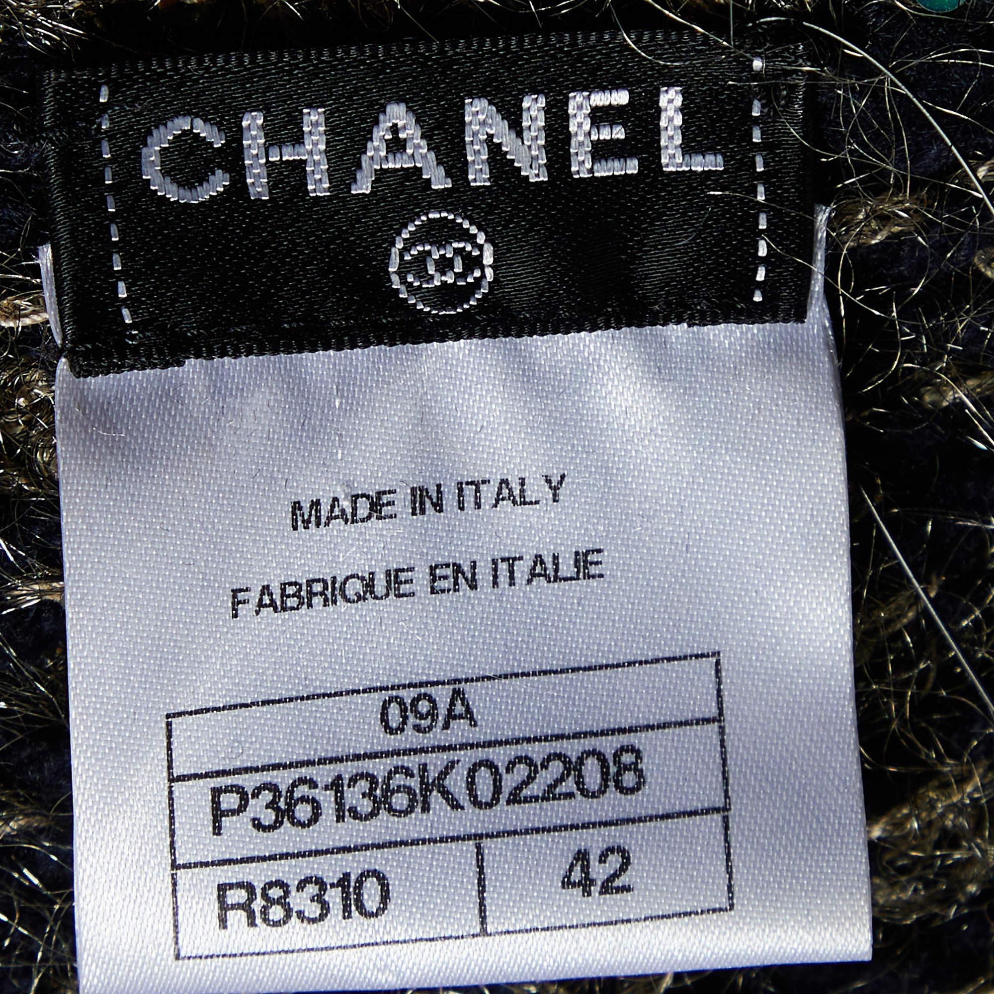 Chanel Manteau cardigan long boutonné en tricot Lurex noir/métallique L en vente 1