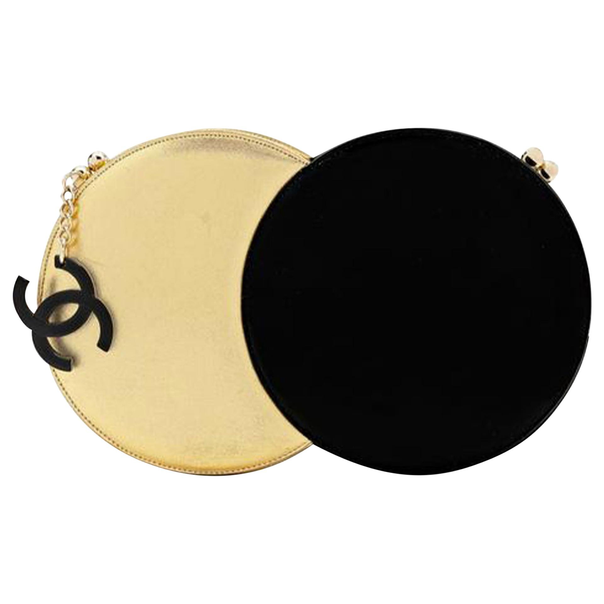 Orange Chanel Black Metallic Minaudière Double Circle Runway Clutch For Sale