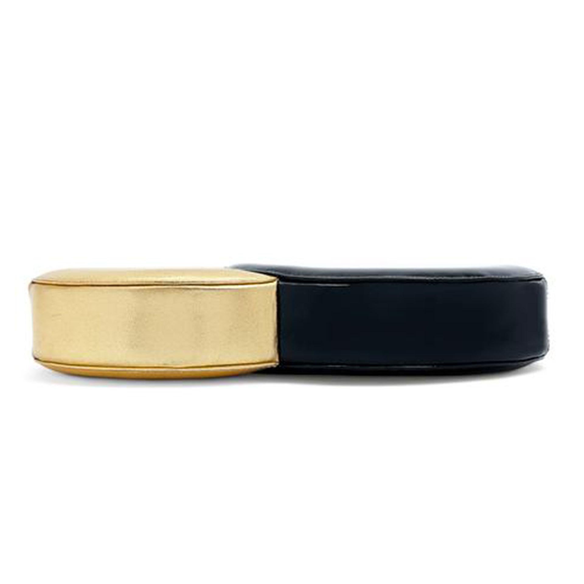 Women's or Men's Chanel Black Metallic Minaudière Double Circle Runway Clutch For Sale